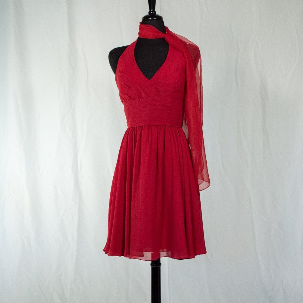 Mori Lee Knee-Length Halter with scarf